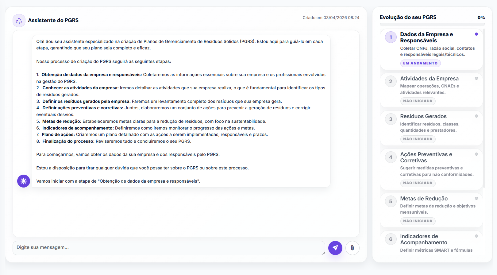Print do app — chat do PGRS
